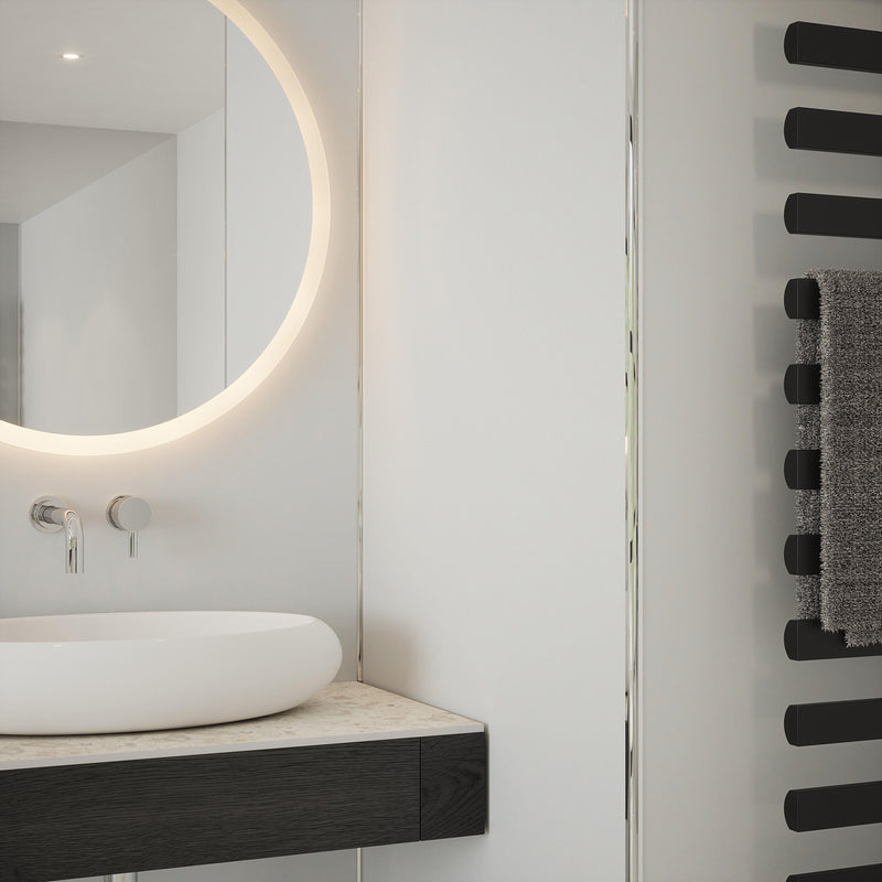 Bushboard Nuance Fusion Ash Grey Gloss fusion wall panel installed in a bathroom