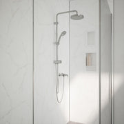 Bushboard Nuance Fusion Bianco Venato Shell fusion wall panel installed in a bathroom