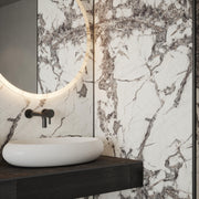 Bushboard Nuance Fusion Calacatta Fantasia Shell fusion wall panel installed in a bathroom