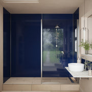 Bushboard Nuance Fusion Dark Denim Gloss fusion wall panel installed in a bathroom
