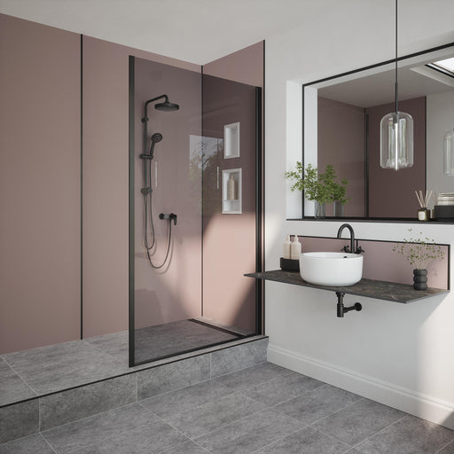Bushboard Nuance Fusion Dusty Pink Matt fusion wall panel installed in a bathroom