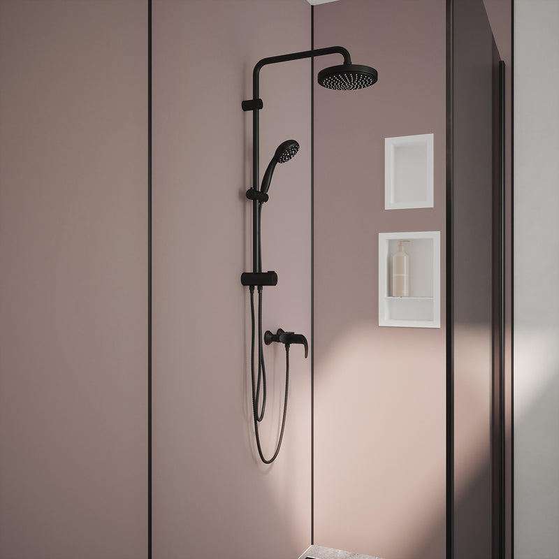 Bushboard Nuance Fusion Dusty Pink Matt fusion wall panel installed in a bathroom