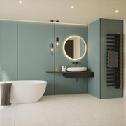 Bushboard Nuance Fusion Petrol Blue Gloss fusion wall panel installed in a bathroom