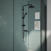 Bushboard Nuance Fusion Petrol Blue Gloss fusion wall panel installed in a bathroom