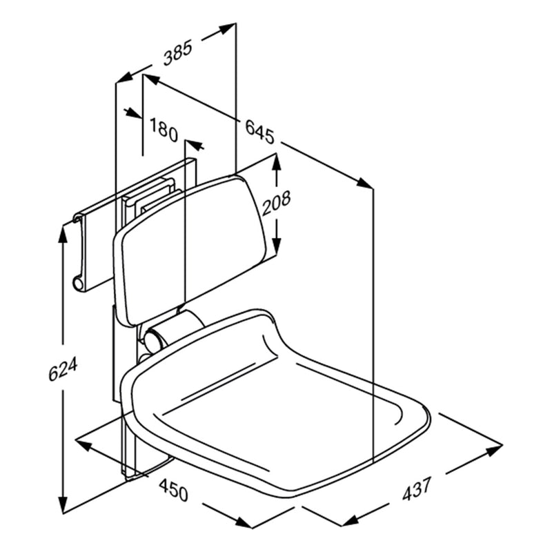 Pressalit PLUS Shower Seat 450 incl. Backrest dimensioned drawing (R7454000)
