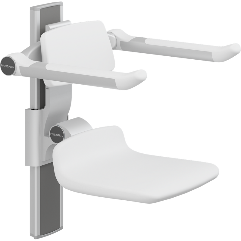 Pressalit PLUS Shower Seat 310 incl. Backrest & Armrests, Manually Height Adjustable, White (R7334000)