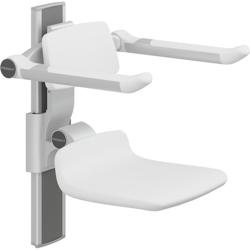 Pressalit PLUS Shower Seat 310 incl. Backrest & Armrests, Manually Height Adjustable, White (R7334000)