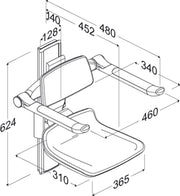 Pressalit PLUS Shower Seat 310 incl. Backrest & Armrests dimensioned drawing (R7334000)