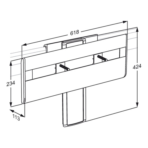 Pressalit PLUS wash basin bracket with tilt lock, dimensioned drawing