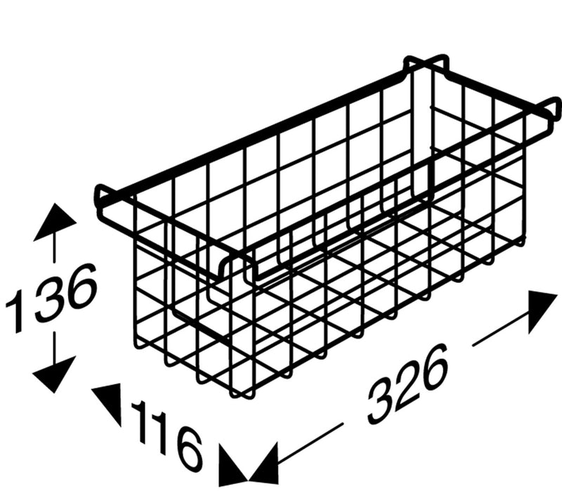 Pressalit Universal Storage Basket RT765 dimensioned drawing