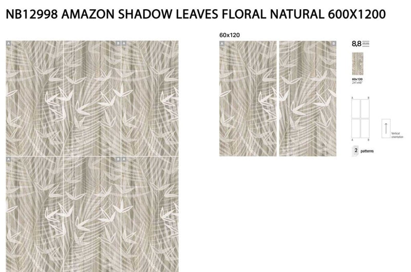 Captiva shadow leaves floral mural panel 600x1200mm - view 4