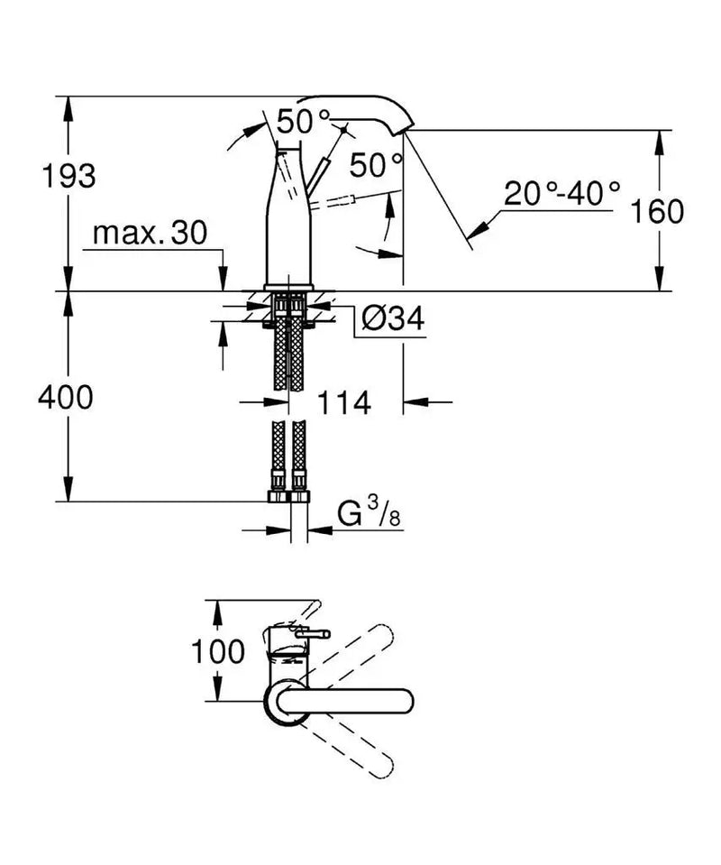 Grohe Essence Basin Mixer Tap 23463001 chrome side profile
