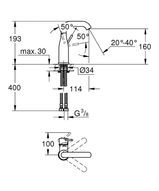 Grohe Essence Basin Mixer Tap 23463001 chrome side profile