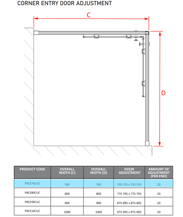 Impey Coram Premier 8 Corner Entry Enclosure Clear Glass 760mm Chrome (P8CE76CUC)