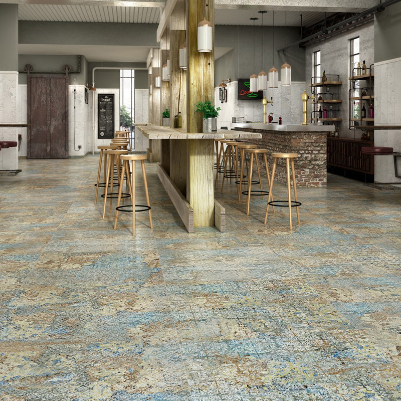 Cocoa blue textile effect tile 500x1000mm - view 3