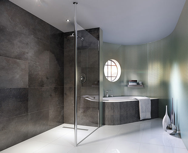 Coram Column glass shower screen with floor to ceiling chrome pole