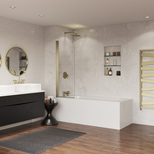 Coram Compact Curved bath screen 550mm in brushed gold