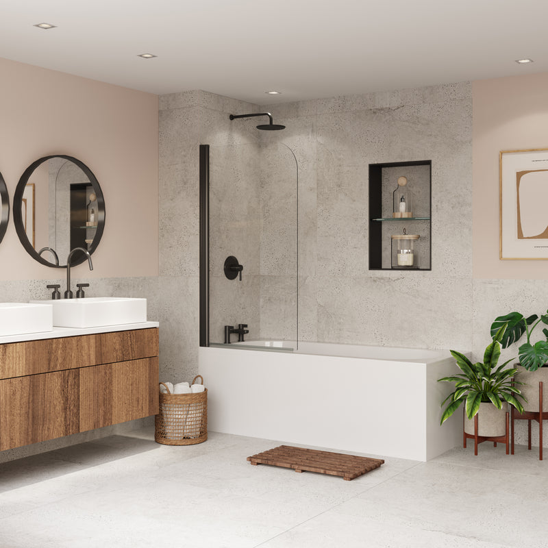Coram Curved bath screen 800mm in black