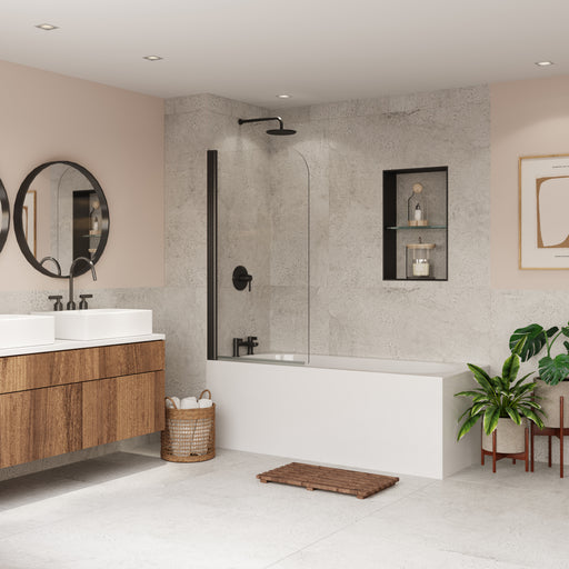 Coram Curved bath screen 800mm in black