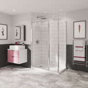 Coram Optima 6 in-line panel with pivot door, chrome