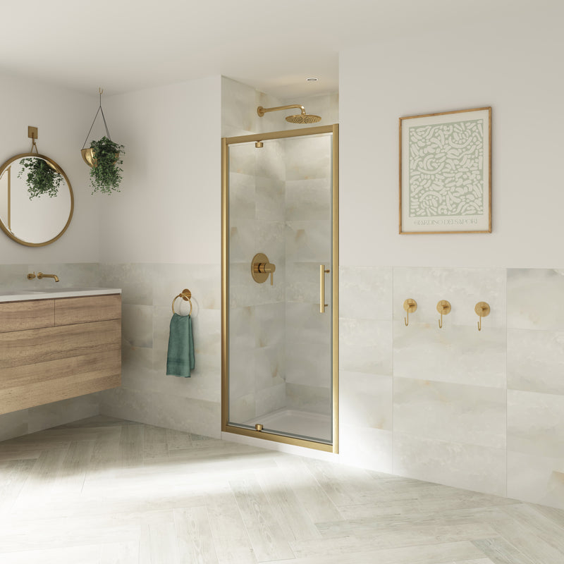 Coram Optima 6 pivot shower door in brushed gold