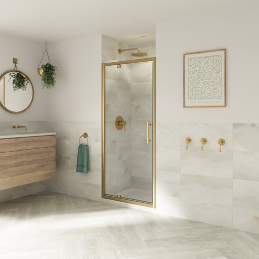 Coram Optima 6 pivot shower door in brushed gold