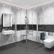 Coram Premier 8 double bi-fold doors with coving profiles on a vinyl wetroom floor