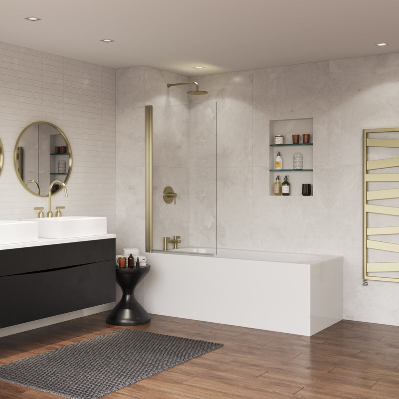 Coram Square bath screen 800mm in brushed gold