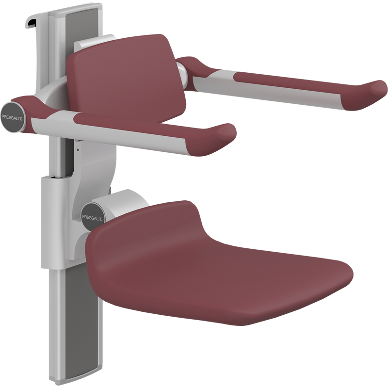 Pressalit PLUS Shower Seat 310 incl. Backrest & Armrests, Manually Height & Sideways Adjustable, Red (R7364035)