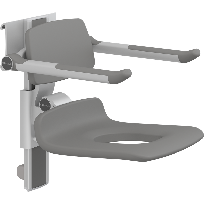 Pressalit PLUS Shower Seat 450 with Aperture incl. Backrest & Armrests, Manually Height & Sideways Adjustable, Anthracite (R7465112)