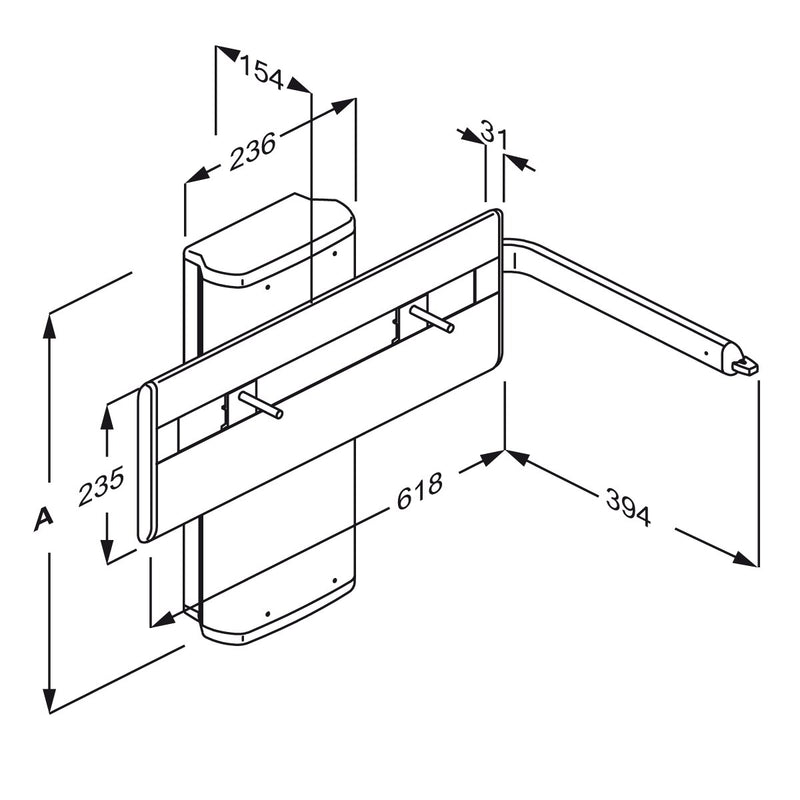Pressalit PLUS Electric Wash Basin Bracket dimensioned drawing (R4750)