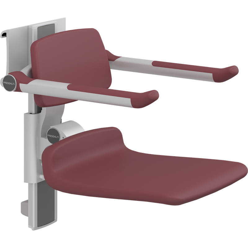 Pressalit PLUS Shower Seat 450 incl. Backrest & Armrests, Manually Height & Sideways Adjustable, Red (R7464035)