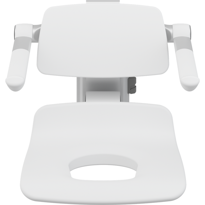 Pressalit PLUS Replacement Shower Seat 450 with Aperture incl. Backrest & Armrests, Manually Height Adjustable, White (R7135000)