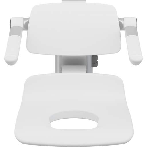Pressalit PLUS Replacement Shower Seat 450 with Aperture incl. Backrest & Armrests, Manually Height Adjustable, White (R7135000)