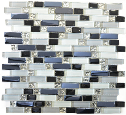 Dania White & Silver Linear Brick Gloss Glass Mosaic Wall Tile 300x295mm