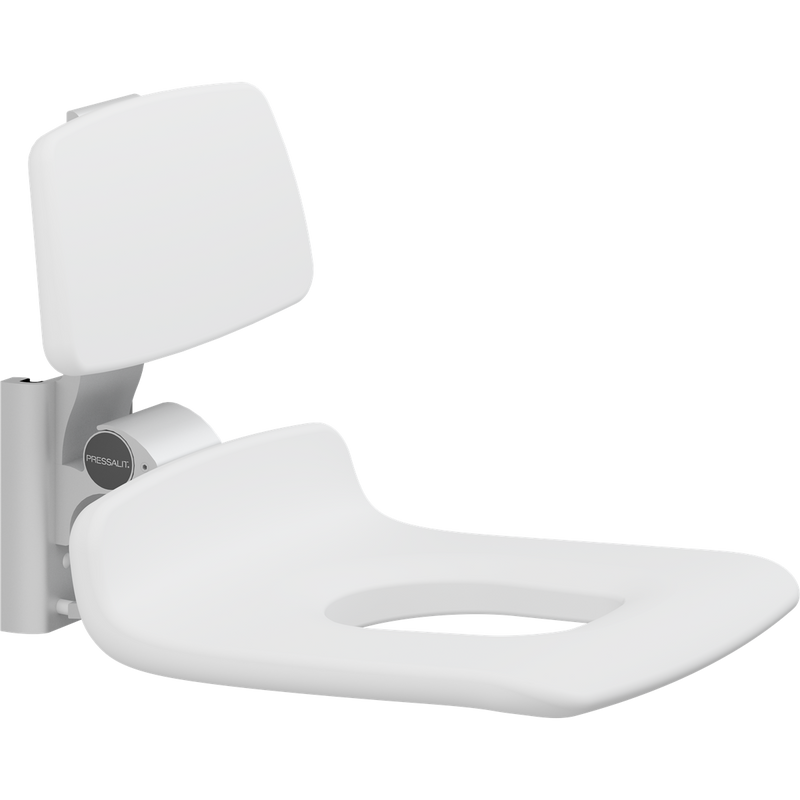 Pressalit PLUS Replacement Shower Seat 450 with Aperture incl. Backrest, Manually Height Adjustable, White (R7125000)