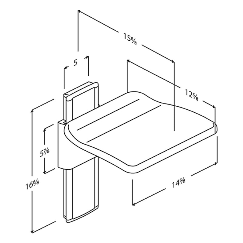 Pressalit PLUS folding seat, manually height-adjustable, dimensioned drawing