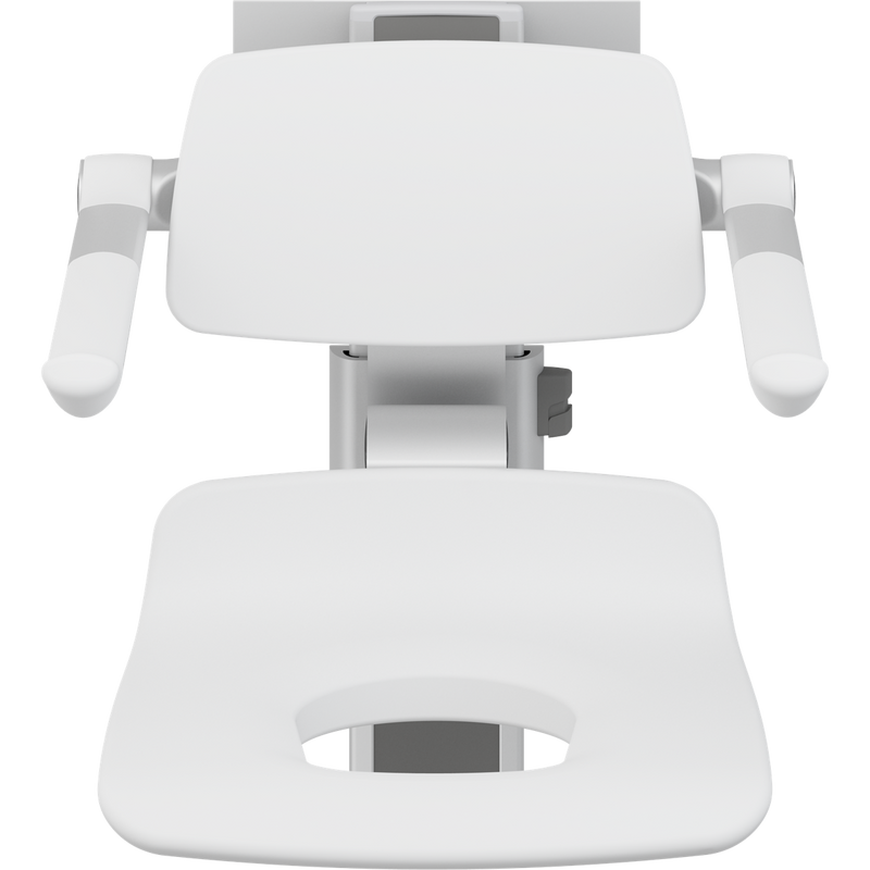 Pressalit PLUS Shower Seat 450 with Aperture incl. Backrest & Armrests, Manually Height & Sideways Adjustable, White (R7465000)