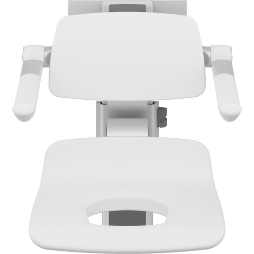 Pressalit PLUS Shower Seat 450 with Aperture incl. Backrest & Armrests, Manually Height & Sideways Adjustable, White (R7465000)