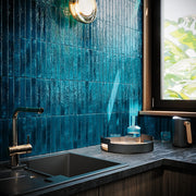 Delray Blue Crackle Glaze Gloss Ceramic Wall Tile 38x235mm