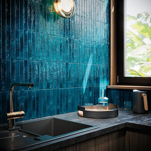 Delray Blue Crackle Glaze Gloss Ceramic Wall Tile 38x235mm