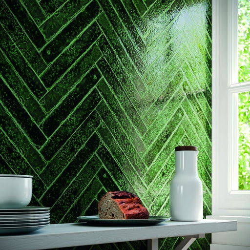 Delray Emerald Crackle Glaze Gloss Ceramic Wall Tile 38x235mm