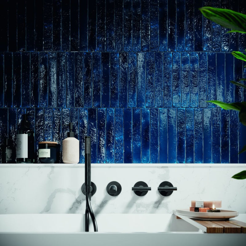 Delray Indigo Crackle Glaze Gloss Ceramic Wall Tile 38x235mm