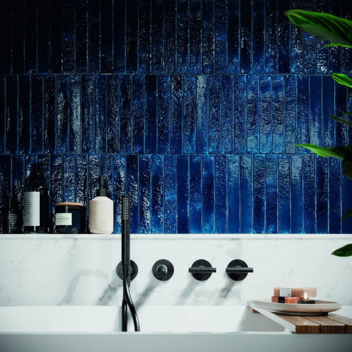 Delray Indigo Crackle Glaze Gloss Ceramic Wall Tile 38x235mm