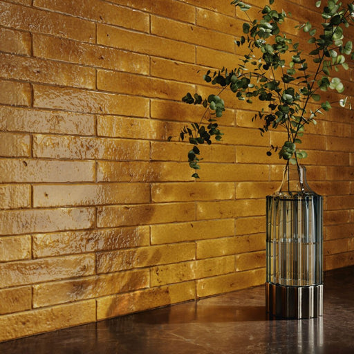 Delray Mustard Crackle Glaze Gloss Ceramic Wall Tile 38x235mm
