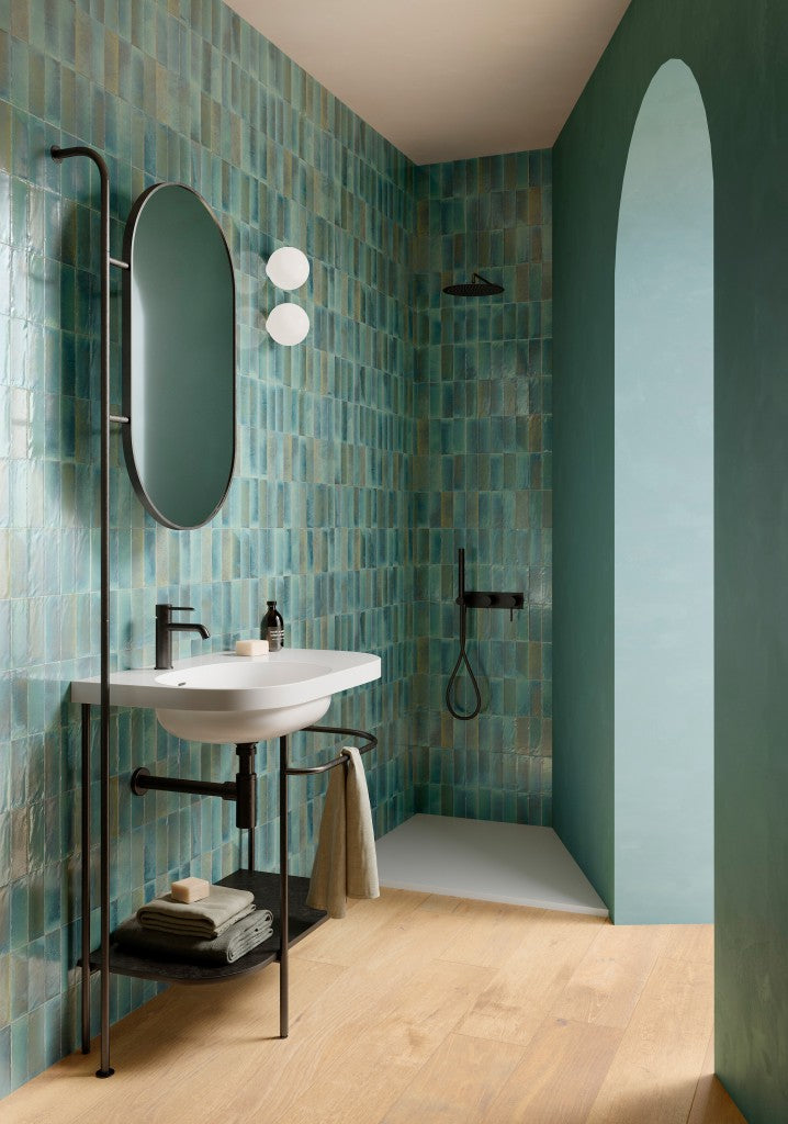 Deltona blue gloss porcelain wall and floor brick tile 75x200mm - view 2