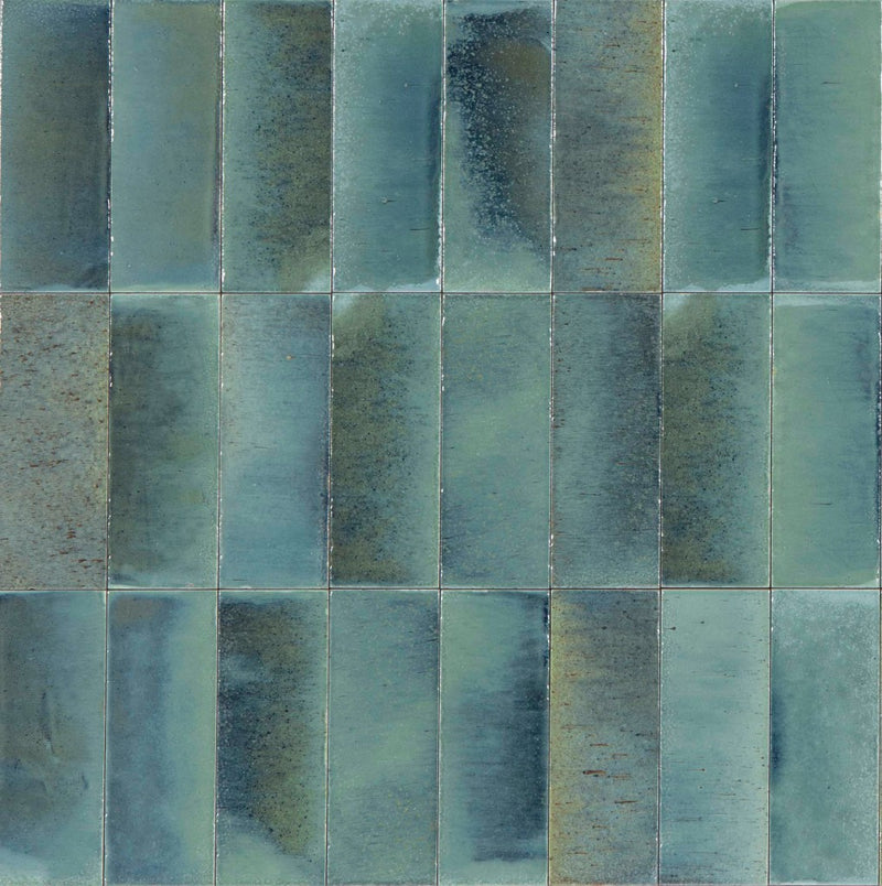 Deltona blue gloss porcelain wall and floor brick tile 75x200mm - view 3
