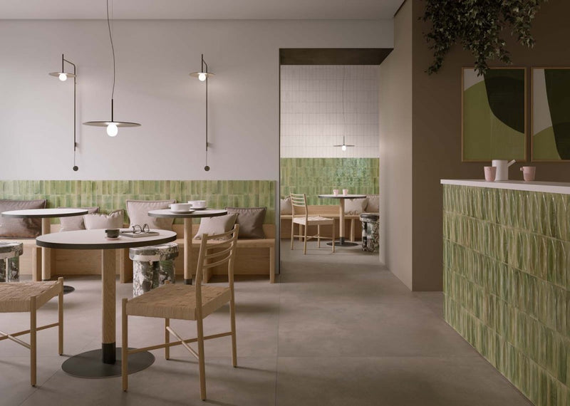Deltona green gloss porcelain wall and floor brick tile 75x200mm - view 3