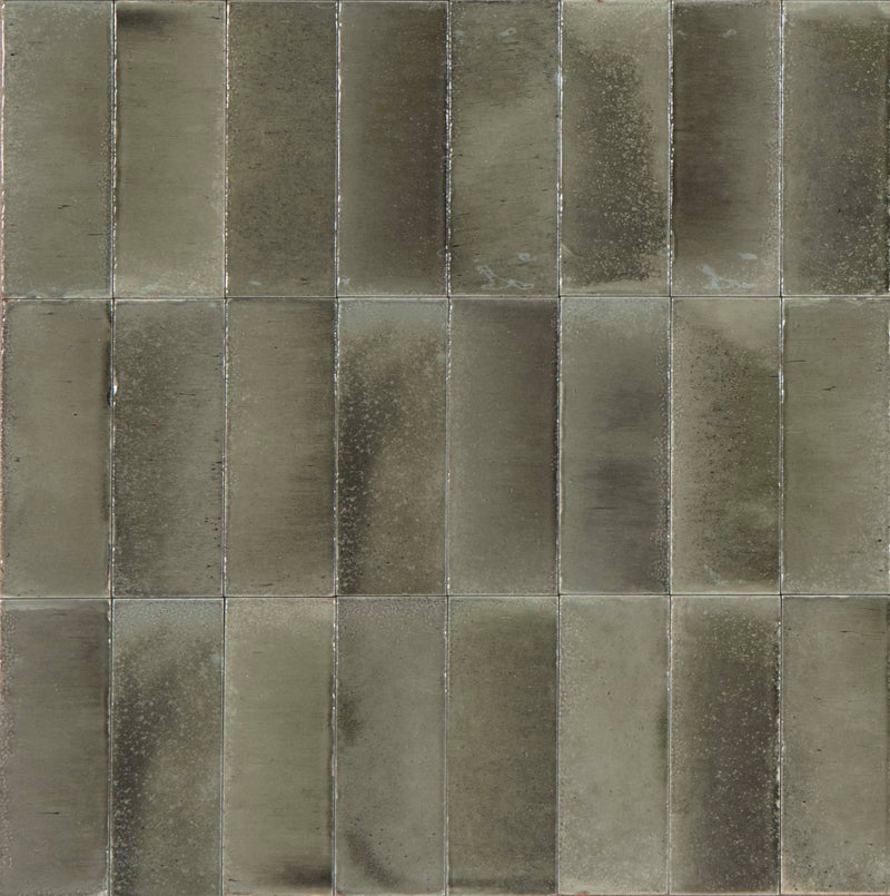 Deltona grey gloss porcelain wall and floor brick tile 75x200mm - view 4