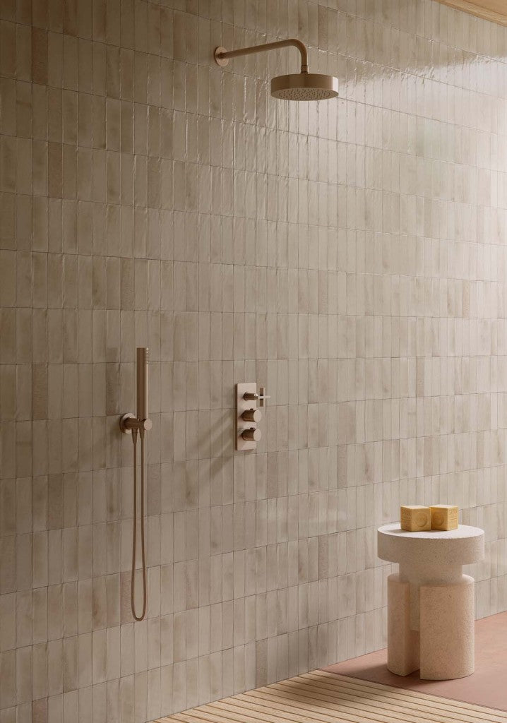 Deltona warm beige gloss porcelain wall and floor brick tile 75x200mm - view 4